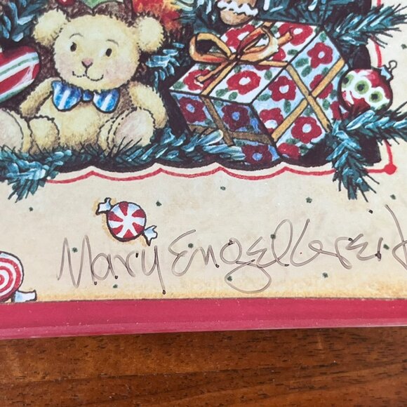 Signed Mary Engelbreit Mark Roberts Christmas Glass Santa Plate Platter 2014 - Picture 3 of 16